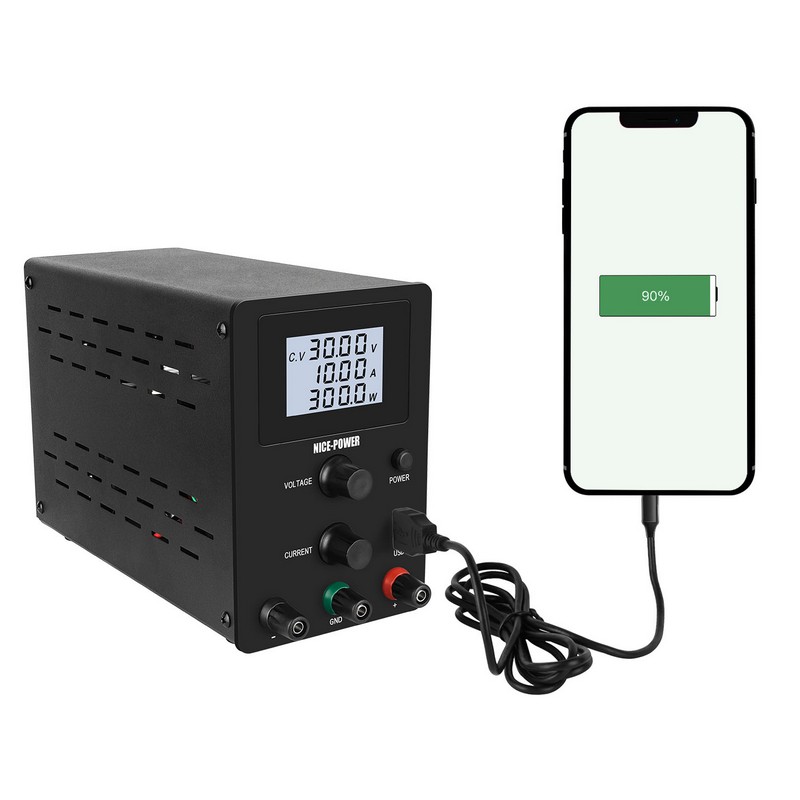 картинка Блок питания NICE SPS3010D, 0-30В/10А, USB, LCD 3 индикатора, черный от магазина "мир Электроники"