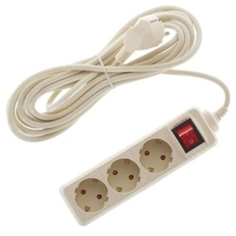 картинка Удлинитель MRM-7777, 3 розетки, выключатель, 5 м, с заземлением от магазина "мир Электроники"
