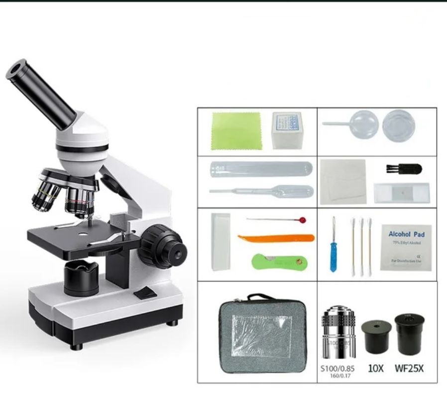 картинка Микроскоп биологический G3006A 40X-2500X с набором слайдов от магазина "мир Электроники"