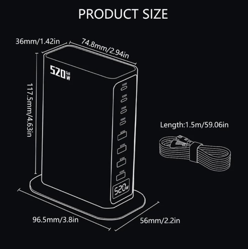 картинка Зарядная станция Home Work E8BE - 520 Вт, 8 портов, USB-C от магазина "мир Электроники"