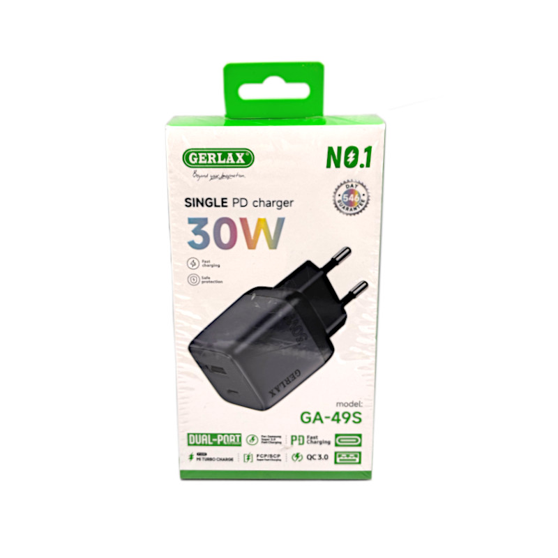 картинка Зарядное устройство GERLAX GA-49S USB Type-C, 30W, голова от магазина "мир Электроники"