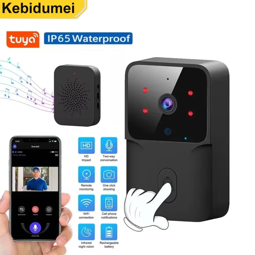 картинка Беспроводной дверной видеозвонок Z40, Wi-Fi, 480p, IR, черный от магазина "мир Электроники"