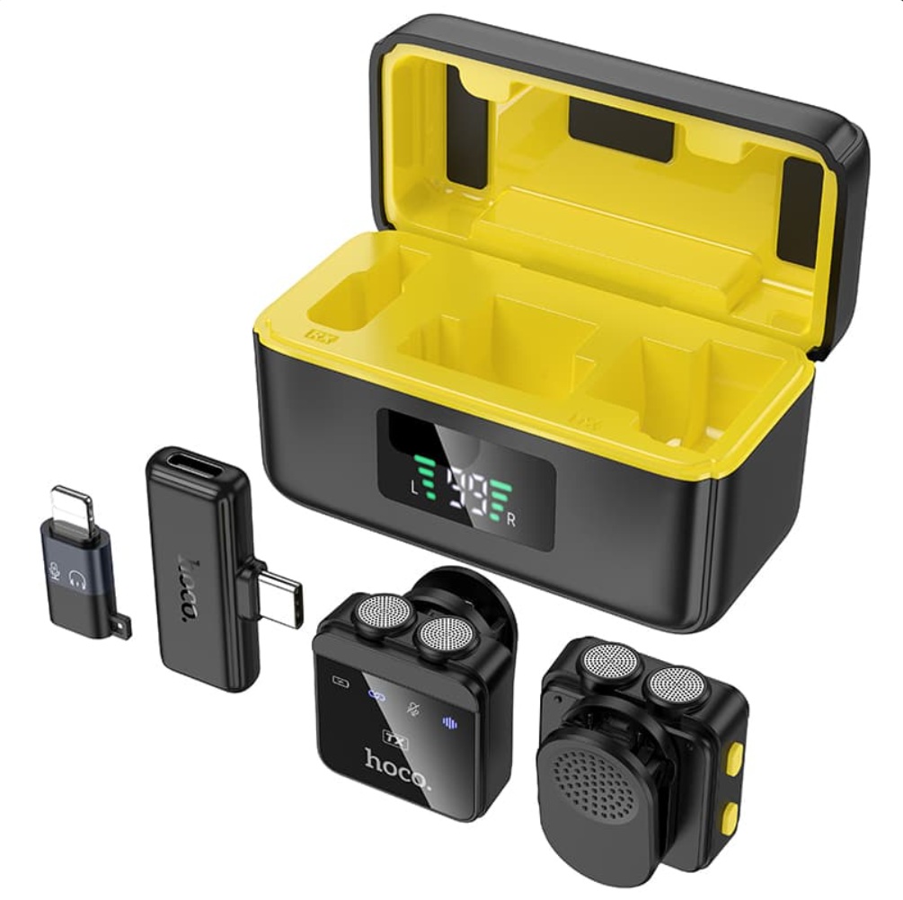 картинка Микрофон петличка беспроводной HOCO L17. 2 микрофона, Type-C, IP, до 6 ч от магазина "мир Электроники"