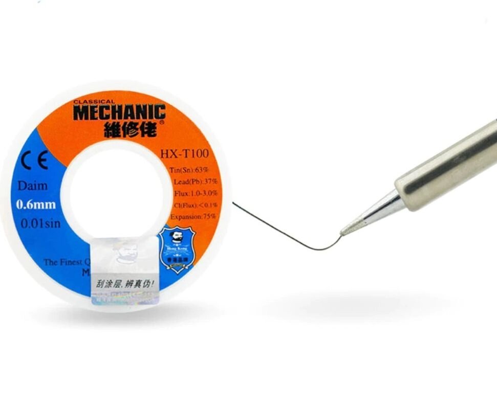 картинка Припой низкоплавкий MECHANIC TY-V866 0.8 мм, 63/37 на катушке с флюсом 183 град., 40г от магазина "мир Электроники"