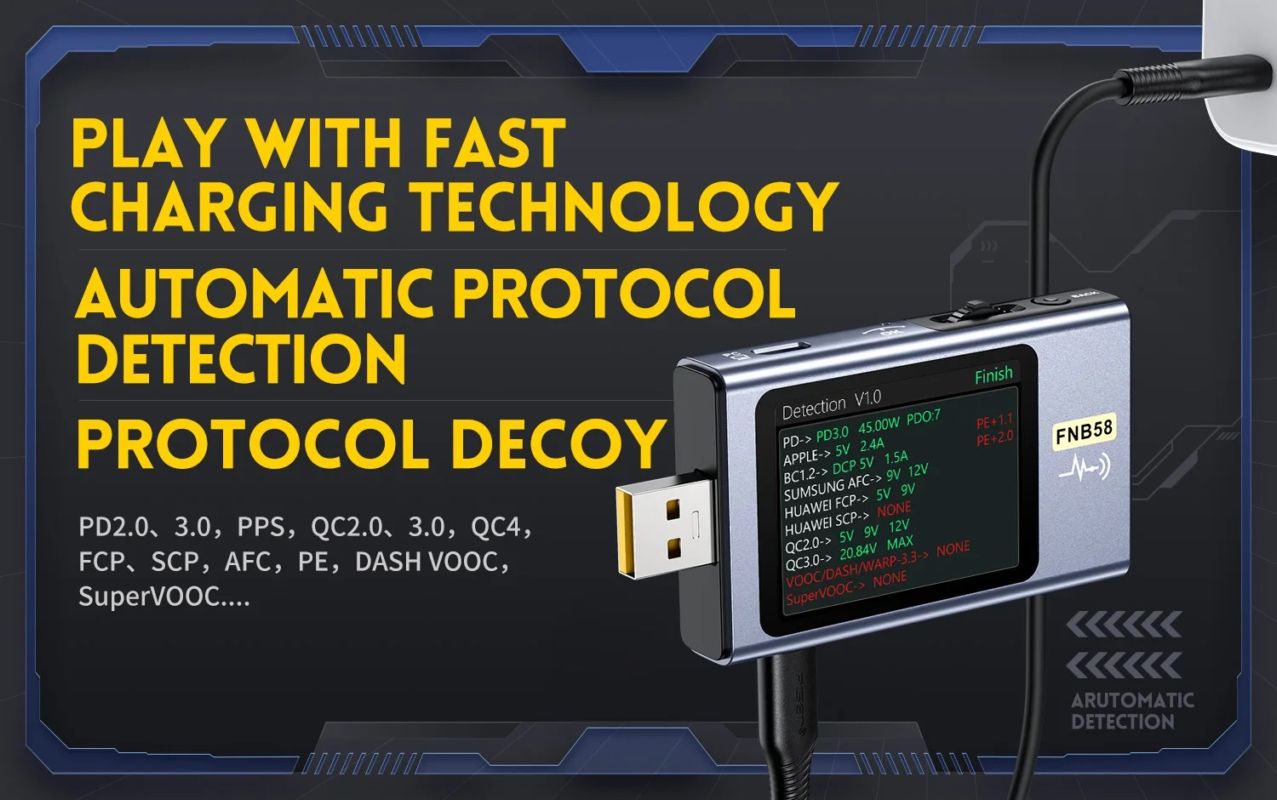 картинка USB-тестер FNIRSI FNB58 диагностический, черный от магазина "мир Электроники"