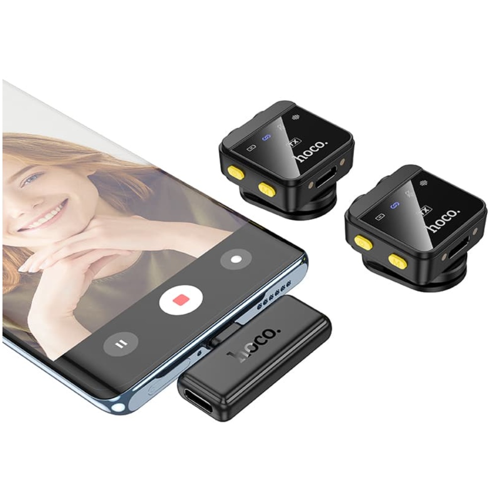 картинка Микрофон петличка беспроводной HOCO L17. 2 микрофона, Type-C, IP, до 6 ч от магазина "мир Электроники"