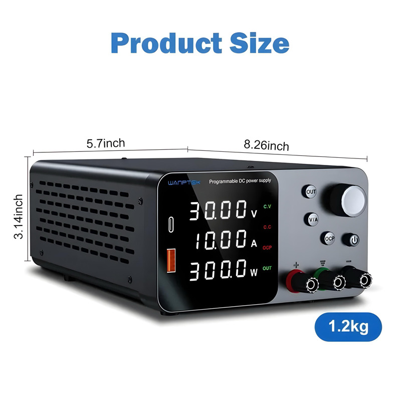 картинка Лабораторный блок питания Wanptek TPS3010, 0-30В/10А, USB, Type-C, черный от магазина "мир Электроники"