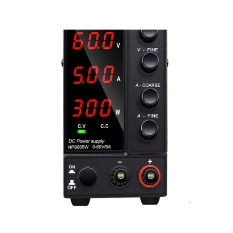 картинка Регулируемый лабораторный блок питания NPS605W 0-60 В, 5 А, 3 индикатора, черный от магазина "мир Электроники"