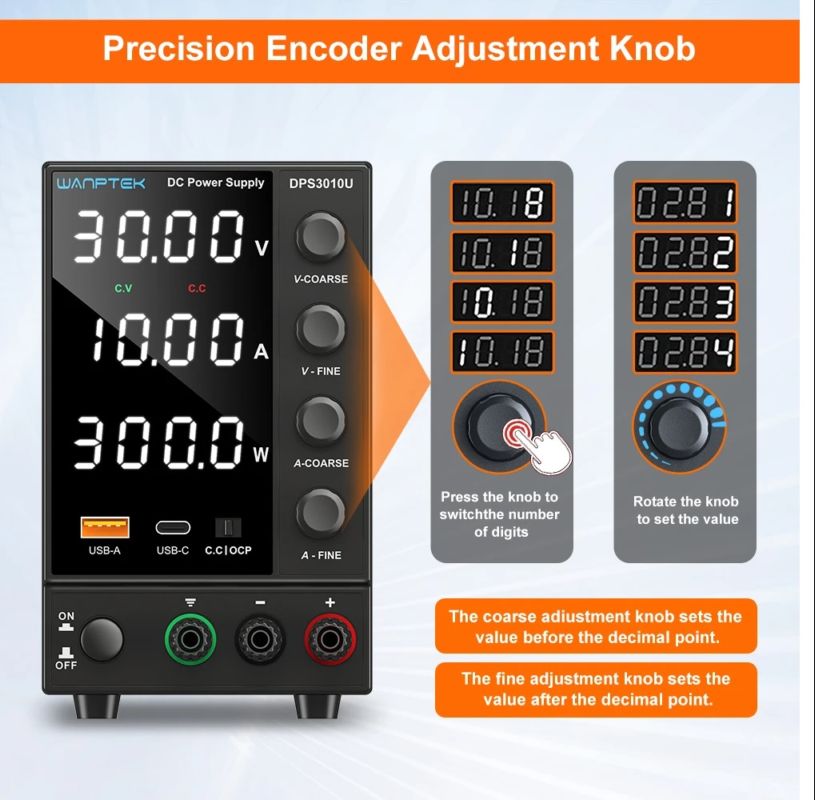 картинка Блок питания лабораторный DPS3010U 0-30В/10А, 4-х разрядный, черный от магазина "мир Электроники"