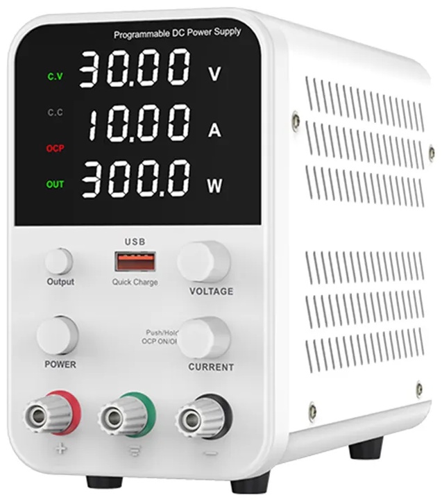 картинка Блок питания Wanptek WPS3010B 0-30В/10А, USB, 4 разряда, белый от магазина "мир Электроники"