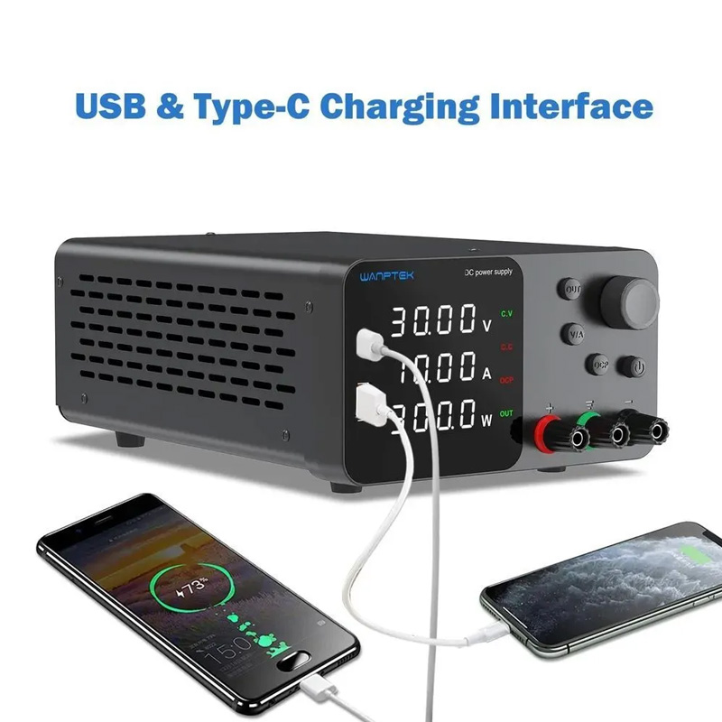картинка Лабораторный блок питания Wanptek TPS3010, 0-30В/10А, USB, Type-C, черный от магазина "мир Электроники"