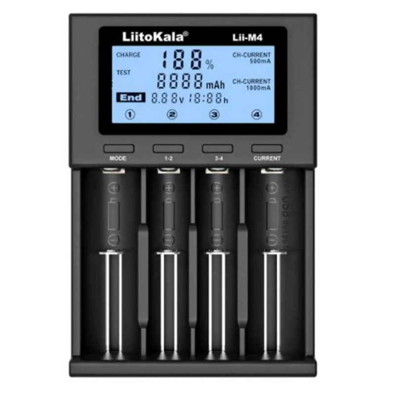 картинка Зарядное устройство LiitoKala Lii-M4(U1), 4 слота, Li-ion/Ni-HM + зарядка		 от магазина "мир Электроники"