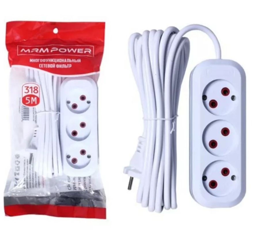 картинка Удлинитель MRM-POWER MRM-313 на 3 розетки, 5 м, без заземления от магазина "мир Электроники"