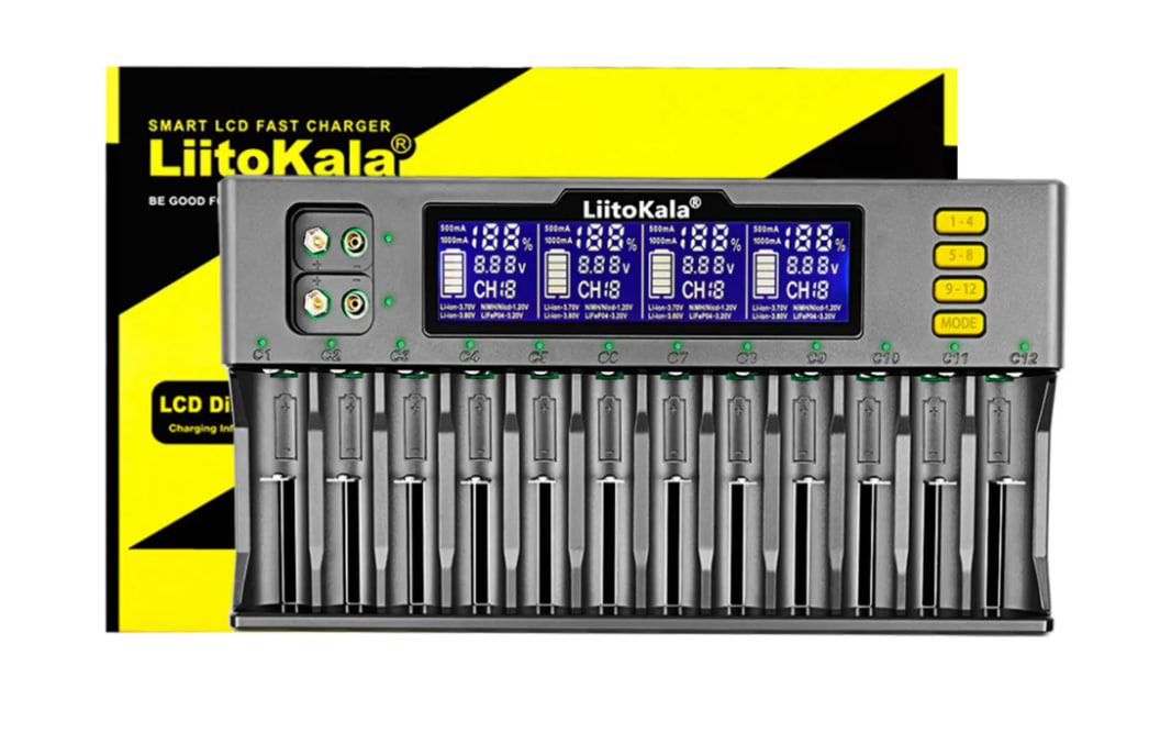 картинка Зарядное устройство Liitokala Lii-S12 Li-lon/NiHM 12 слотов + авто зарядка от магазина "мир Электроники"