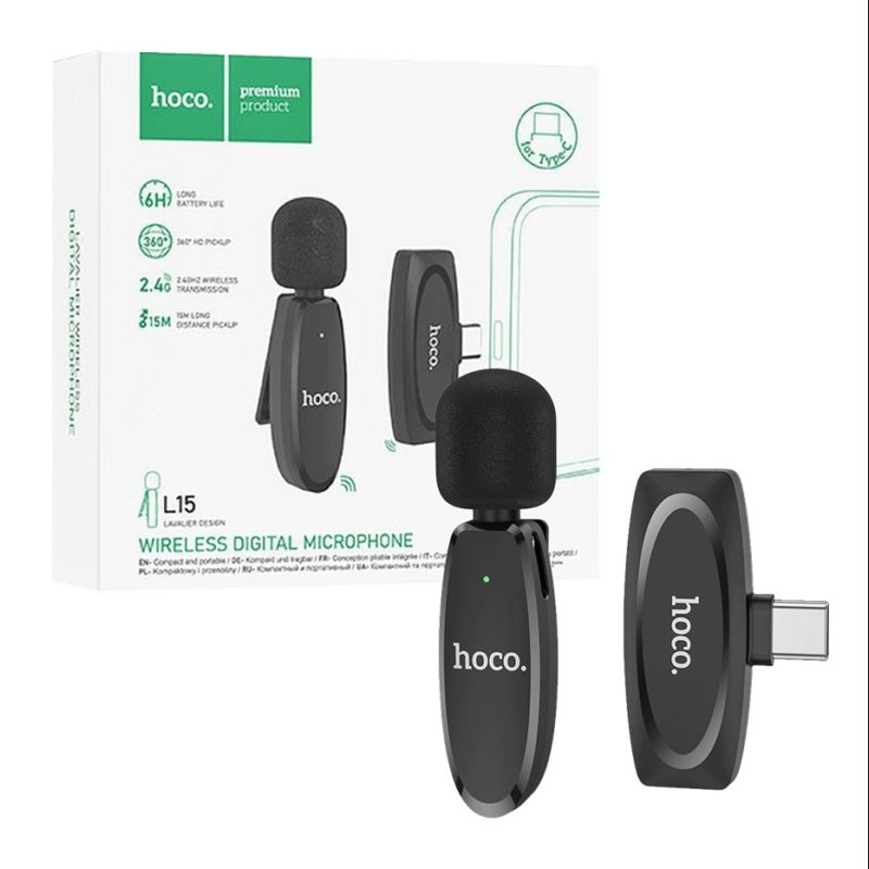 картинка Микрофон петличка беспроводной HOCO L15 Type-C, до 6 ч от магазина "мир Электроники"
