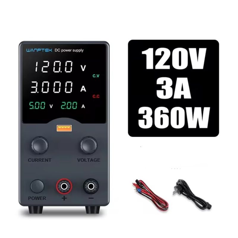 картинка Блок питания Wanptek W-GA1203H 0-120В/3А LED В/А, USB В/А, черный от магазина "мир Электроники"