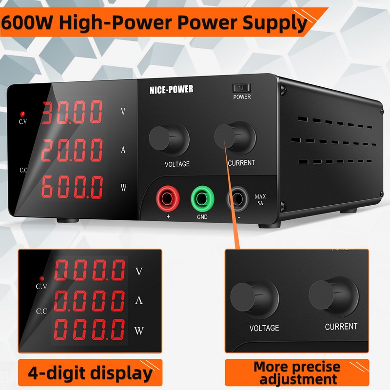 картинка Блок питания NICE R-SPS3020-232, 0-30В/20А, 3 индикатора, черный от магазина "мир Электроники"