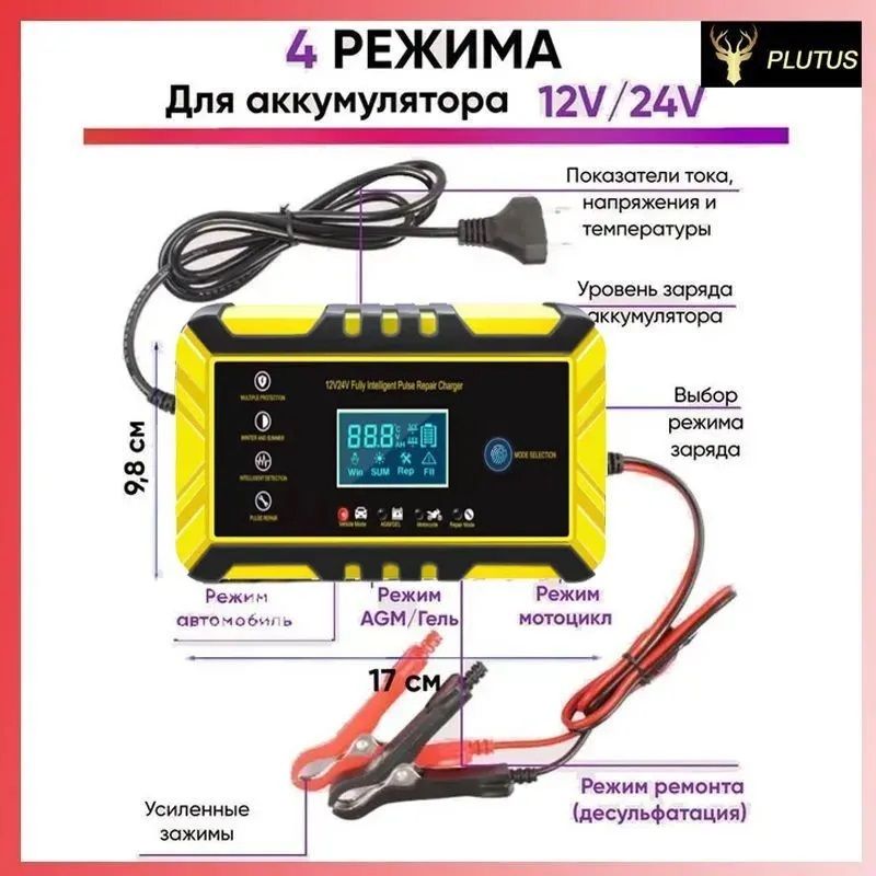 картинка Зарядное устройство TA-SC248 для аккумулятора автомобиля 12/24В, 8/4А от магазина "мир Электроники"