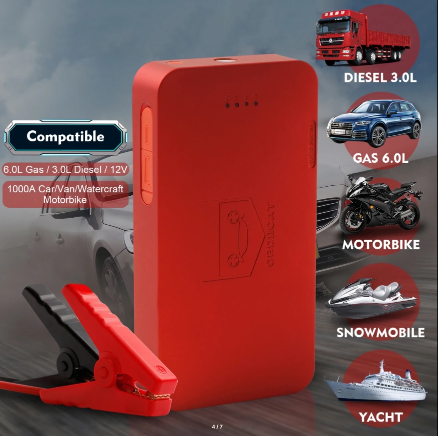 картинка Пусковое устройство для авто OBDIICAT D16, Car Starter 1000A, сумка от магазина "мир Электроники"