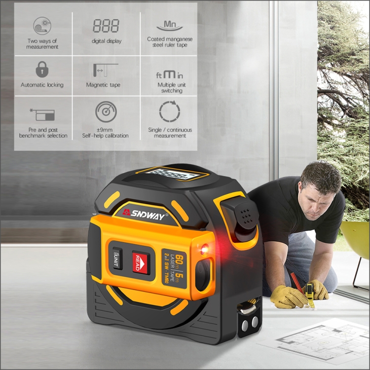 картинка Лазерный дальномер SNDWAY SW-TM40 40 м, с рулеткой 5 м от магазина "мир Электроники"