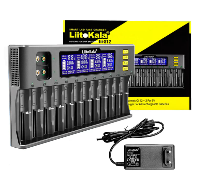картинка Зарядное устройство Liitokala Lii-S12 Li-lon/NiHM 12 слотов + авто зарядка от магазина "мир Электроники"