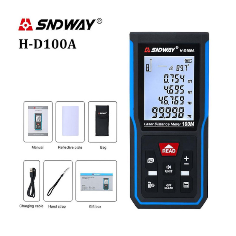картинка Лазерный дальномер H-D100A 100м, угол наклона, Li-Ion аккум. от магазина "мир Электроники"
