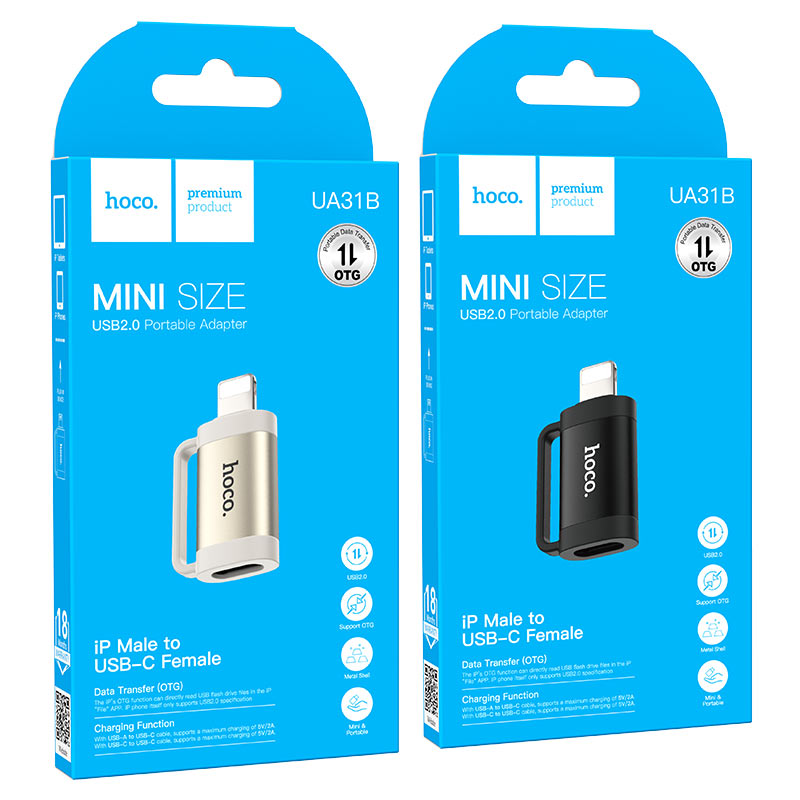 картинка Адаптер HOCO UA31B OTG, Type-C мама на IP папа от магазина "мир Электроники"