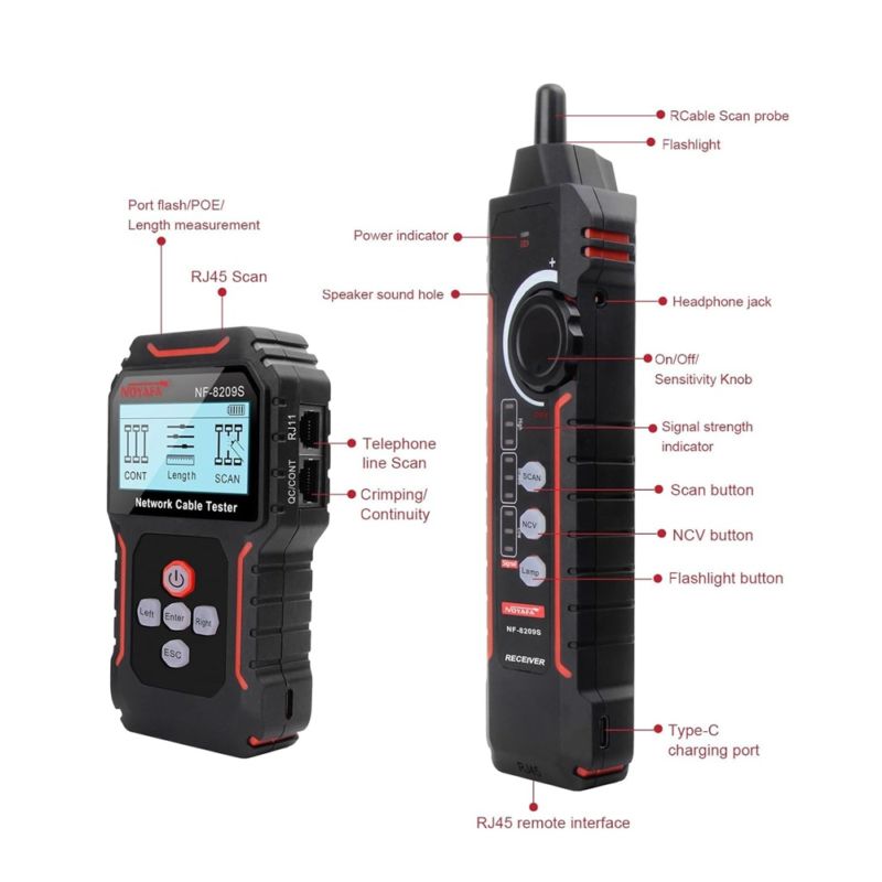 картинка Сетевой тестер NF-8209S ЖК, PoE, NCV, STP, UTP RJ45, RJ11, LAN до 500 м от магазина "мир Электроники"