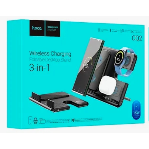картинка Беспроводное зарядное устройство HOCO CQ2 3 в 1, 15 Вт, для телефона, часов, наушников от магазина "мир Электроники"