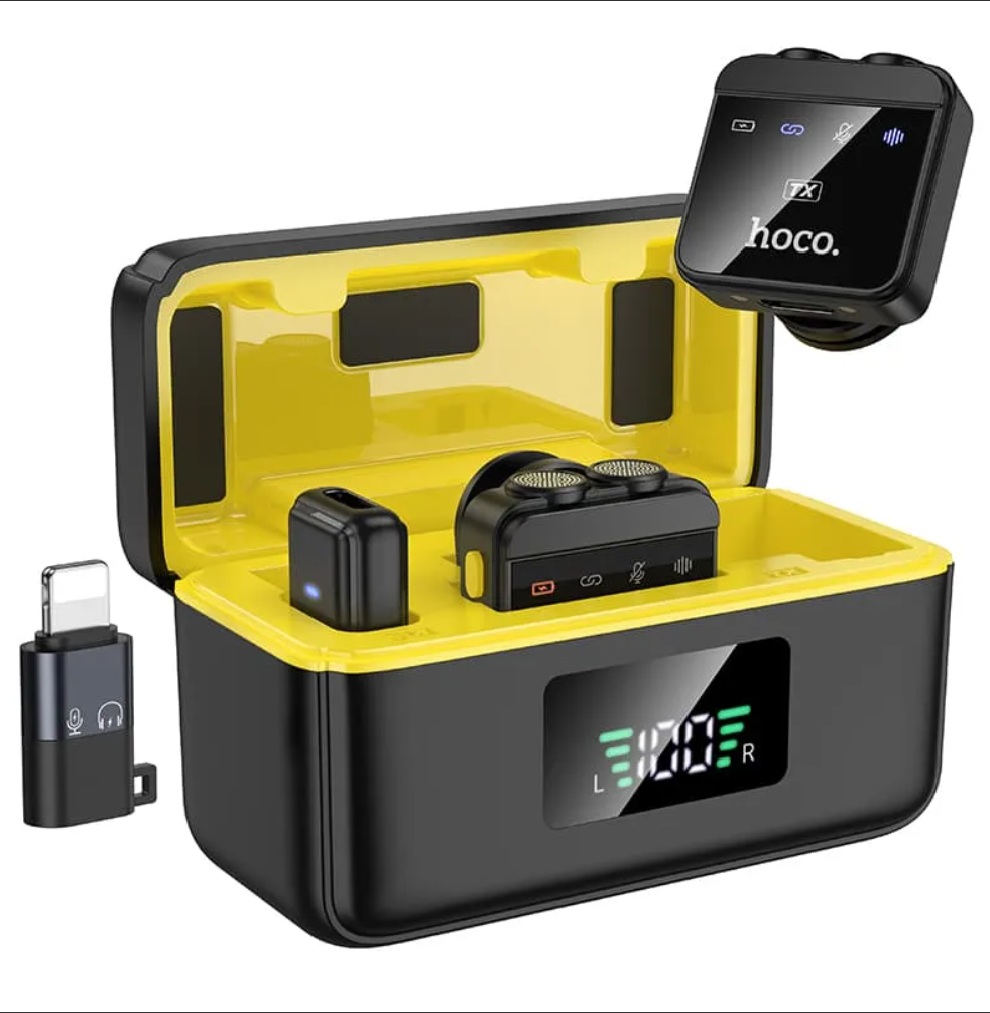 картинка Микрофон петличка беспроводной HOCO L17. 2 микрофона, Type-C, IP, до 6 ч от магазина "мир Электроники"