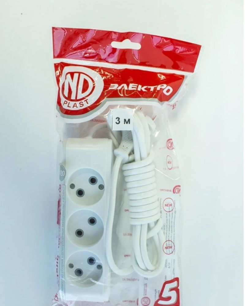 картинка Удлинитель Ndplast Электро на 3 розетки, 3 м, с заземлением от магазина "мир Электроники"
