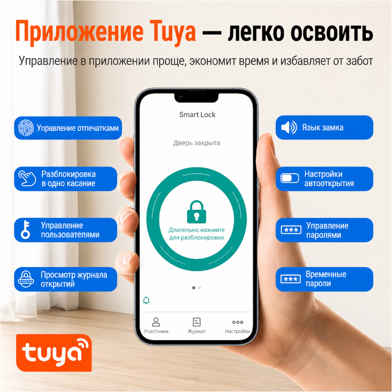 картинка Замок дверной Tuya S001, WIFI, мортиза 6068 от магазина "мир Электроники"