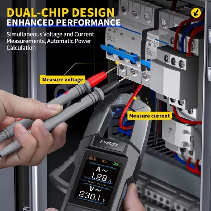 картинка Токовые клещи FNIRSI DMC-100, 100/600А (AC, DC), 1500 мАч, мультиметр от магазина "мир Электроники"