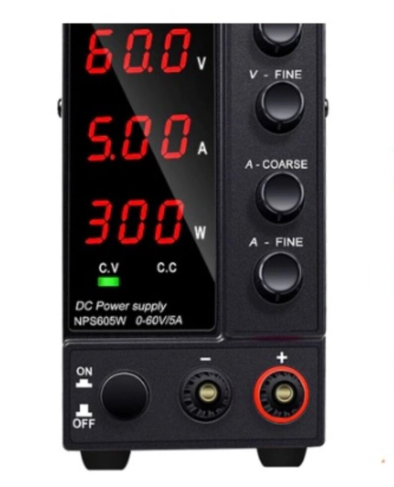 картинка Регулируемый лабораторный блок питания NPS605W 0-60 В, 5 А, 3 индикатора, черный от магазина "мир Электроники"