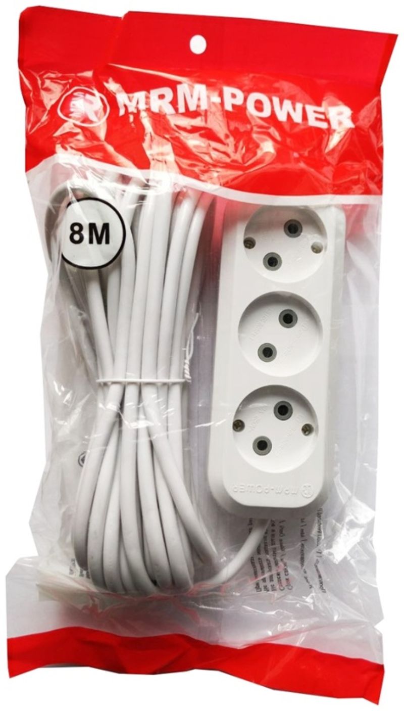 картинка Удлинитель MRM-POWER MRM-313 на 3 розетки, 8 м, без заземления от магазина "мир Электроники"