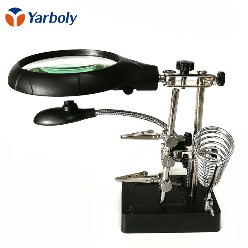 картинка Зажим "Третья рука" 2 лупы, для пайки, подсветка от магазина "мир Электроники"