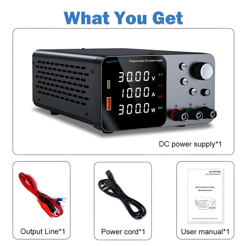 картинка Лабораторный блок питания Wanptek TPS3010, 0-30В/10А, USB, Type-C, черный от магазина "мир Электроники"