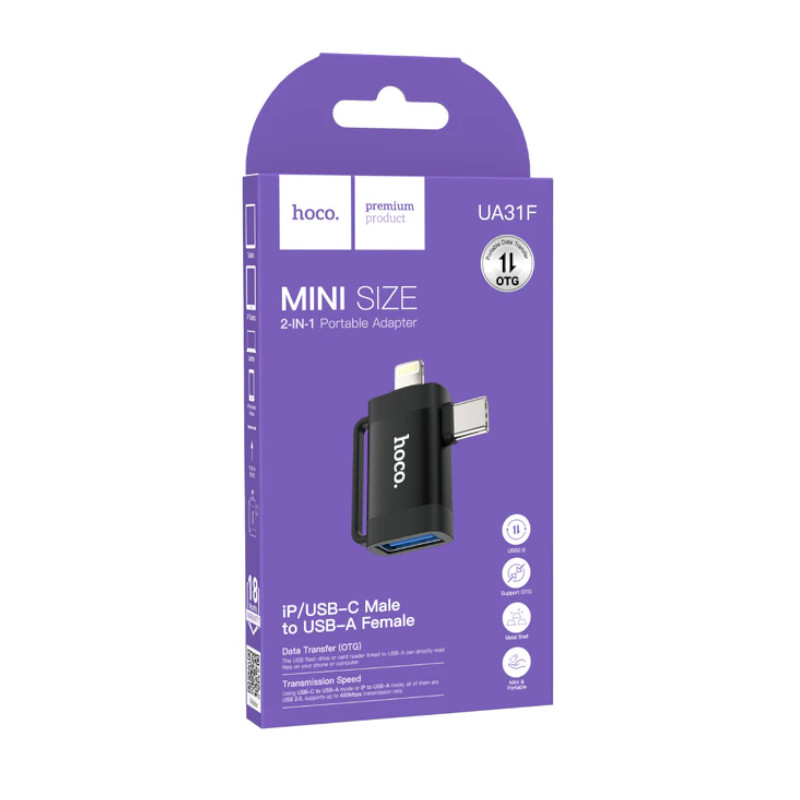картинка Адаптер HOCO UA31F OTG, USB мама на Type-C/IP папа от магазина "мир Электроники"