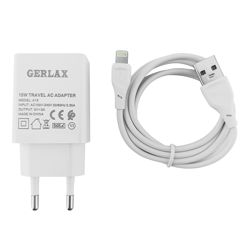 картинка Зарядное устройство GERLAX A13L, 15W 3А, шнур IP от магазина "мир Электроники"