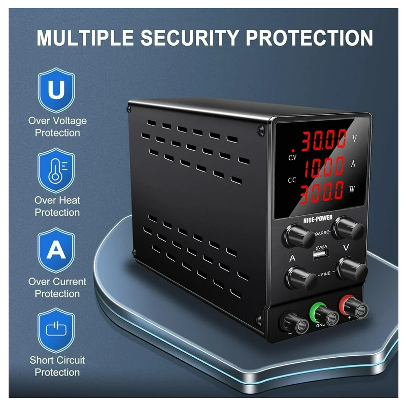 картинка Блок питания лабораторный NICE SPS3010, 0-30В/10А, 3 индикатора, черный от магазина "мир Электроники"