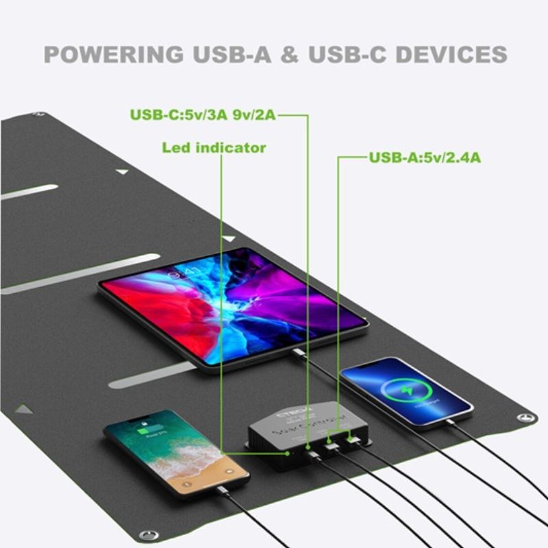 картинка Солнечная панель складная CTECHi CP-30 30 Вт, 12В, 2USB, USB-C от магазина "мир Электроники"