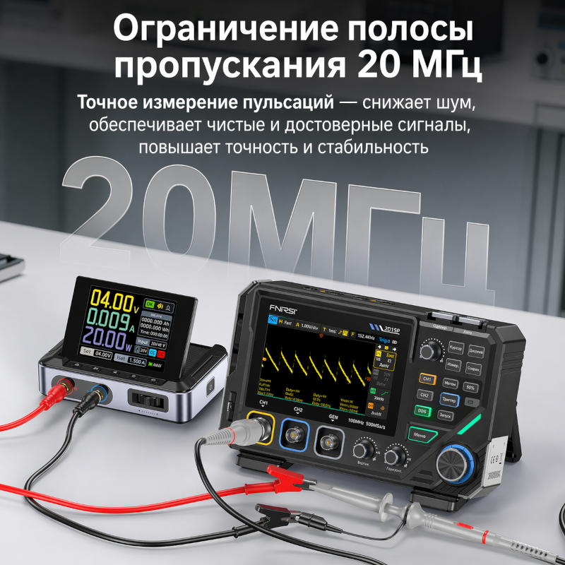 картинка Осциллограф Fnirsi 2D15P, 100 МГц, 2 канала, генератор 10 МГц от магазина "мир Электроники"