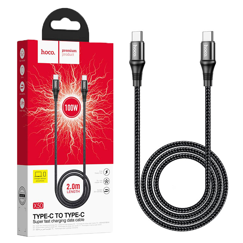 картинка Шнур HOCO X50, Type-C на Type-C, 100 Вт, 2.0 м от магазина "мир Электроники"