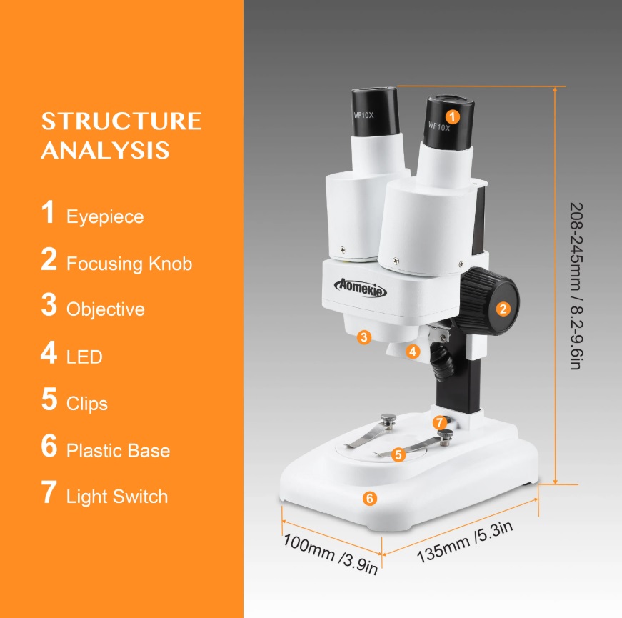 картинка Микроскоп бинокулярный Aomekie AO1001 20x от магазина "мир Электроники"