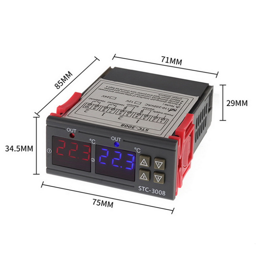 картинка Терморегулятор цифровой STC-3008 220В, 2 датчика, 2 дисплея от магазина "мир Электроники"