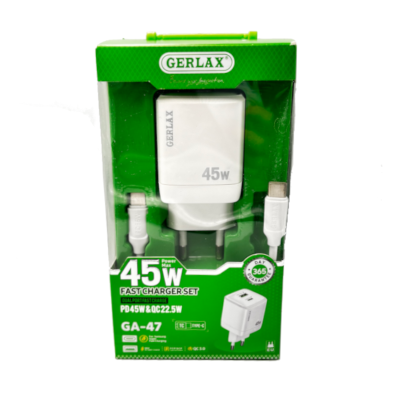 картинка Зарядное устройство GERLAX GA-47 USB Type-C, 45W, шнур Type-C Type-C от магазина "мир Электроники"
