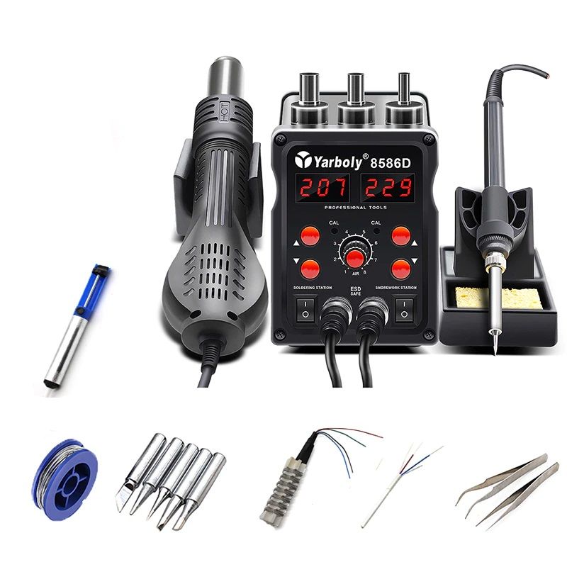 картинка Паяльная станция Yarboly 8586D, 2 дисплея, черная, Set-B от магазина "мир Электроники"