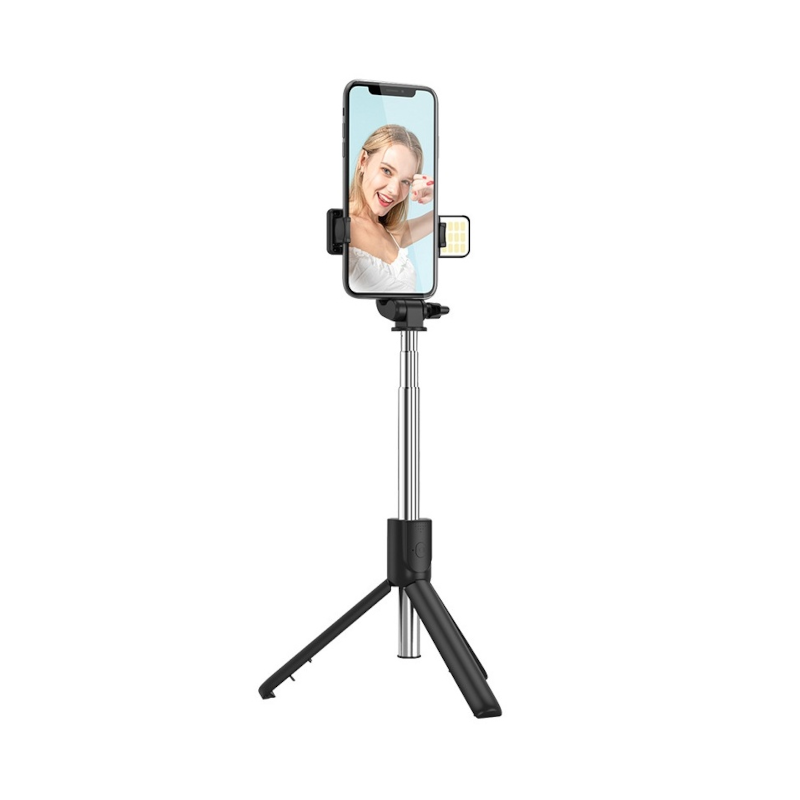 картинка Монопод селфи R1S тренога телескопический с кнопкой, подсветка от магазина "мир Электроники"