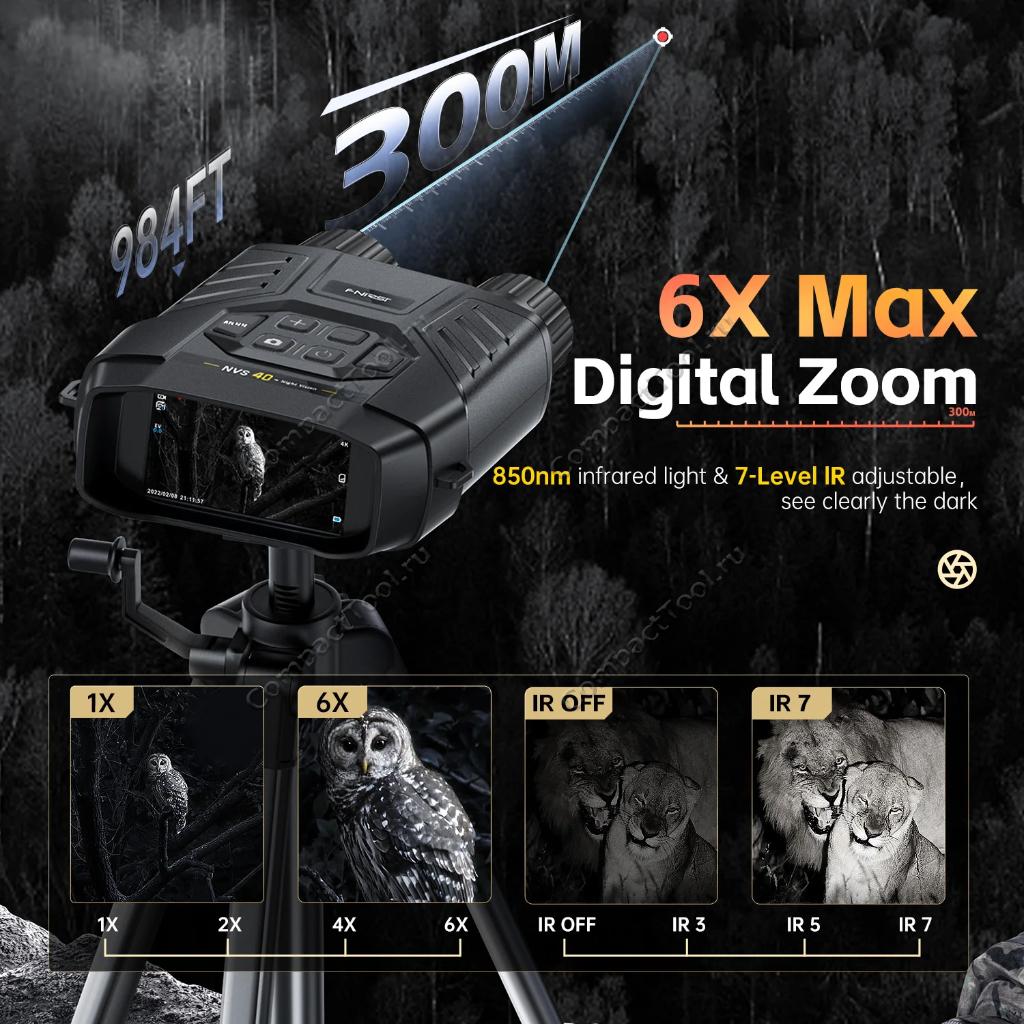 картинка Монокуляр ночного видения FNIRSI NVS-40, 300 м, HD, 6x IR, фото, видео от магазина "мир Электроники"