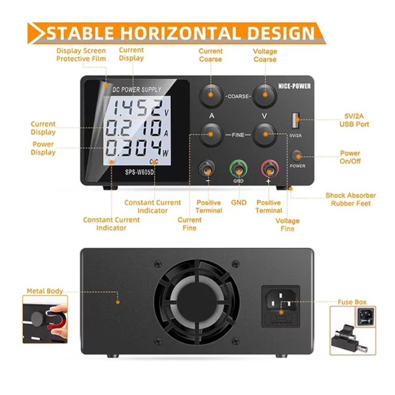 картинка Лабораторный блок питания Nice-Power SPS-W3010D 0-30В/10А, LCD, 3 индикатора от магазина "мир Электроники"